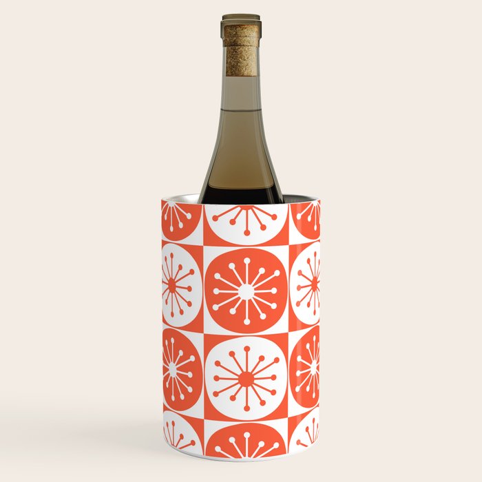 Mid Century Modern Atomic Dots Retro Orange Checkered Pattern Wine Chiller Gallery Image 2