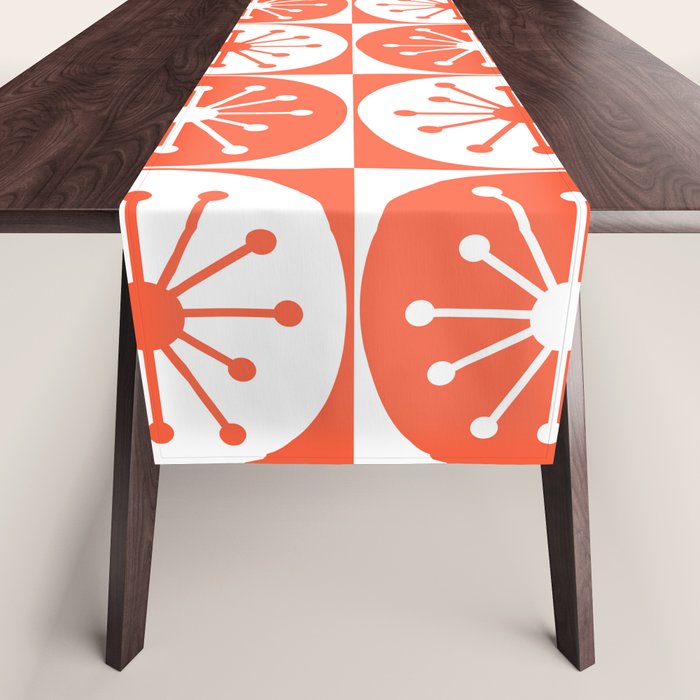 Mid Century Modern Atomic Dots Retro Orange Checkered Pattern Table Runner Gallery Image 1