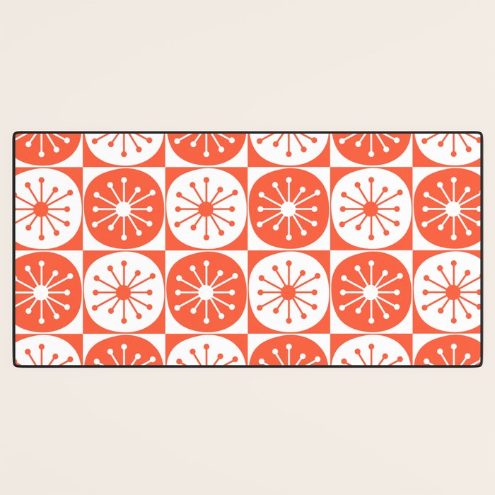 Mid Century Modern Atomic Dots Retro Orange Checkered Pattern Desk Mat Gallery Image 3