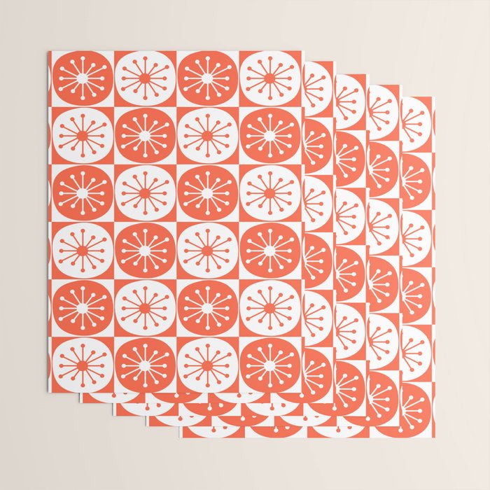 Mid Century Modern Atomic Dots Retro Orange Checkered Pattern Wrapping Paper Gallery Image 3