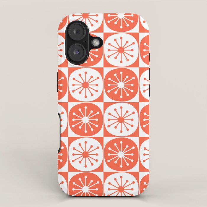 Mid Century Modern Atomic Dots Retro Orange Checkered Pattern iPhone Case Gallery Image 1