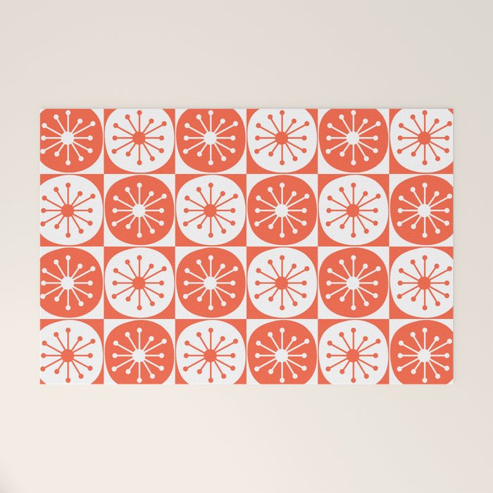 Mid Century Modern Atomic Dots Retro Orange Checkered Pattern Welcome Mat Gallery Image 1