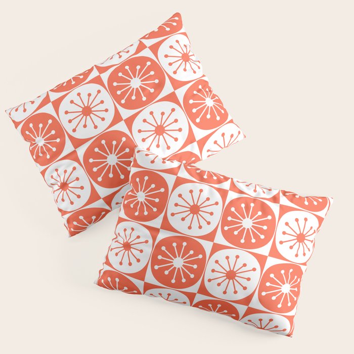 Mid Century Modern Atomic Dots Retro Orange Checkered Pattern Pillow Sham Gallery Image 1