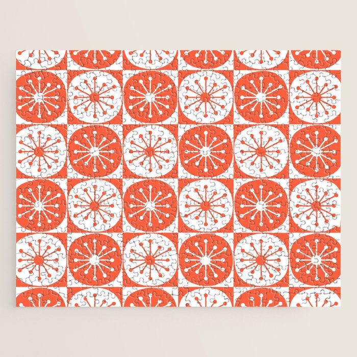 Mid Century Modern Atomic Dots Retro Orange Checkered Pattern Jigsaw Puzzle Gallery Image 1