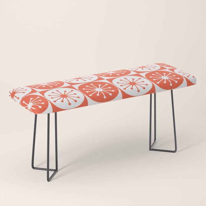 Mid Century Modern Atomic Dots Retro Orange Checkered Pattern Bench Gallery Image 1