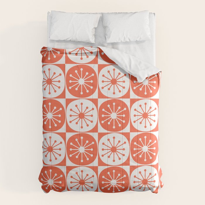 Mid Century Modern Atomic Dots Retro Orange Checkered Pattern Comforter Gallery Image 6