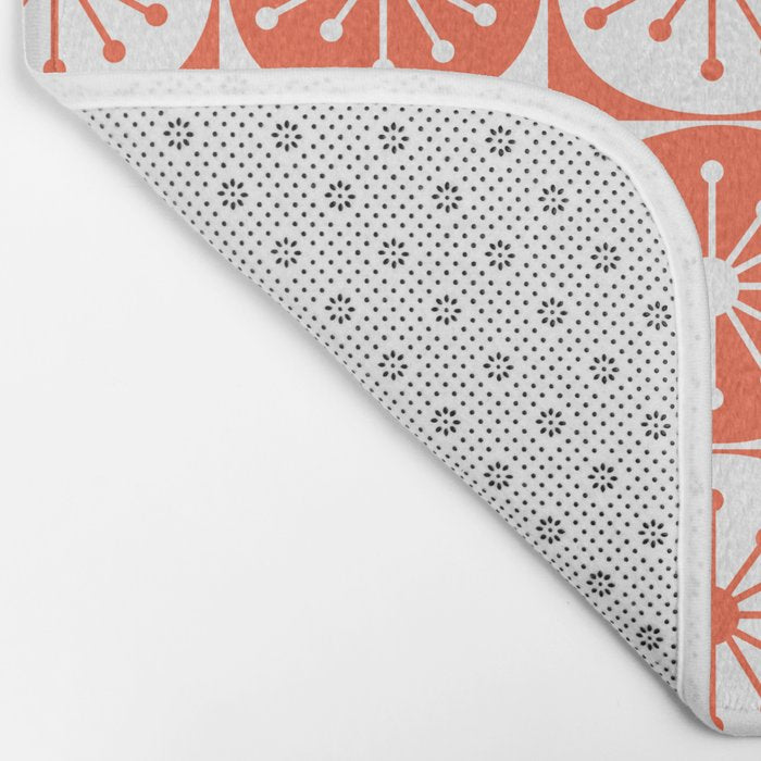 Mid Century Modern Atomic Dots Retro Orange Checkered Pattern Bath Mat Gallery Image 2