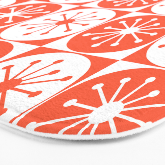 Mid Century Modern Atomic Dots Retro Orange Checkered Pattern Bath Mat Gallery Image 3