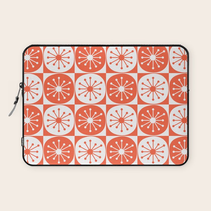 Mid Century Modern Atomic Dots Retro Orange Checkered Pattern Laptop Sleeve Gallery Image 1