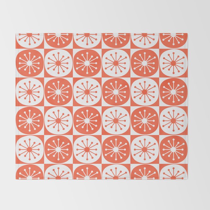 Mid Century Modern Atomic Dots Retro Orange Checkered Pattern Throw Blanket Gallery Image 2
