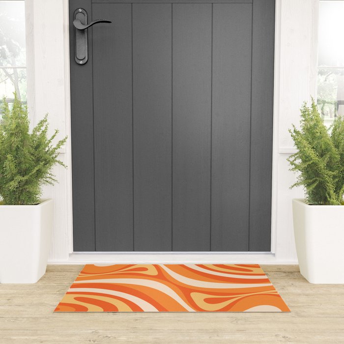 New Groove Retro Swirl Abstract in Tangerine Orange Tones Welcome Mat Gallery Image 3