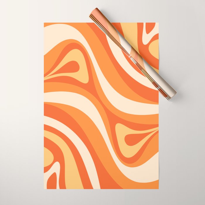 New Groove Retro Swirl Abstract in Tangerine Orange Tones Wrapping Paper Gallery Image 1