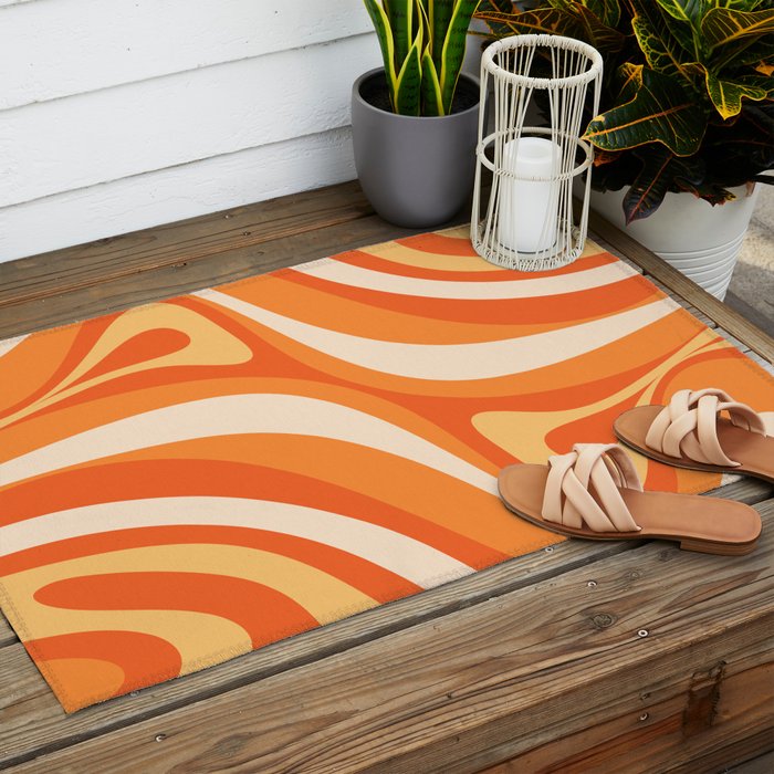 New Groove Retro Swirl Abstract in Tangerine Orange Tones Outdoor Rug Gallery Image 2