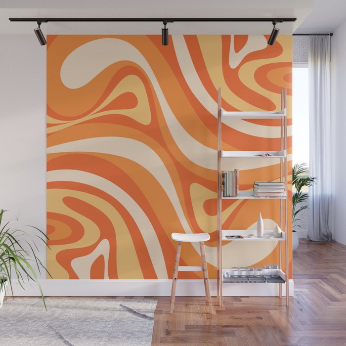 New Groove Retro Swirl Abstract in Tangerine Orange Tones Wall Mural Gallery Image 1