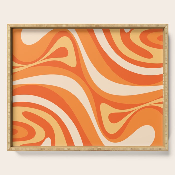New Groove Retro Swirl Abstract in Tangerine Orange Tones Serving Tray Gallery Image 1