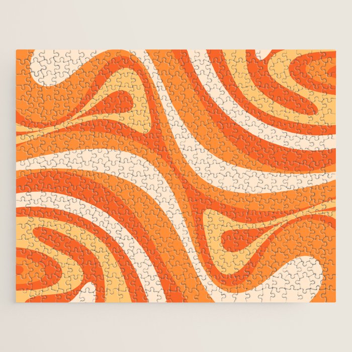 New Groove Retro Swirl Abstract in Tangerine Orange Tones Jigsaw Puzzle Gallery Image 1