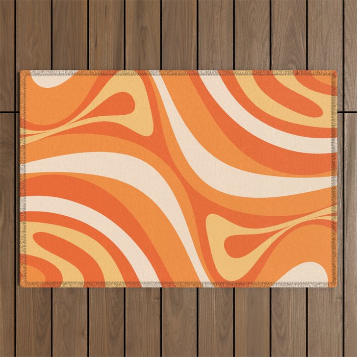 New Groove Retro Swirl Abstract in Tangerine Orange Tones Outdoor Rug Gallery Image 1