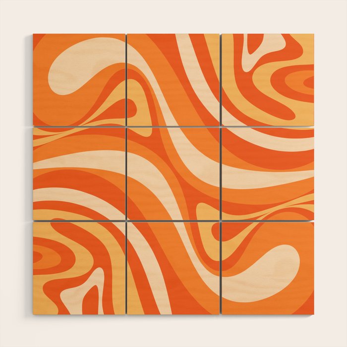 New Groove Retro Swirl Abstract in Tangerine Orange Tones Wood Wall Art Gallery Image 1