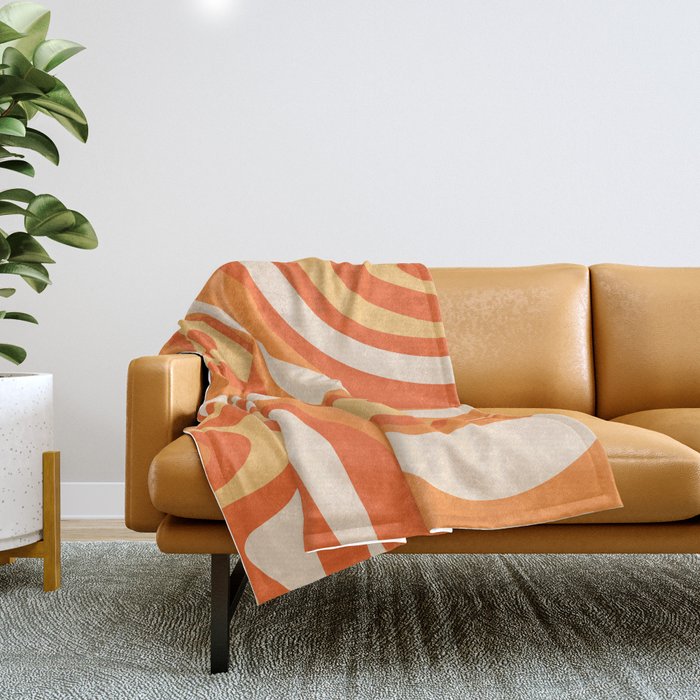 New Groove Retro Swirl Abstract in Tangerine Orange Tones Throw Blanket Gallery Image 1