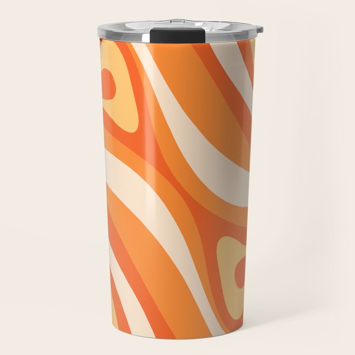 New Groove Retro Swirl Abstract in Tangerine Orange Tones Travel Mug Gallery Image 1