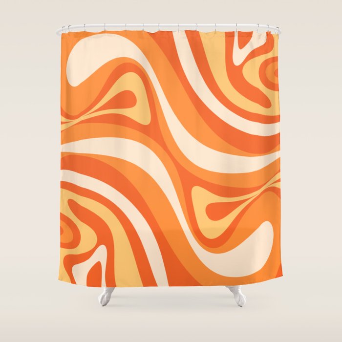 New Groove Retro Swirl Abstract in Tangerine Orange Tones Shower Curtain Gallery Image 1