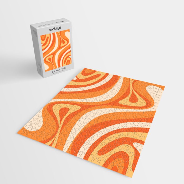 New Groove Retro Swirl Abstract in Tangerine Orange Tones Jigsaw Puzzle Gallery Image 2