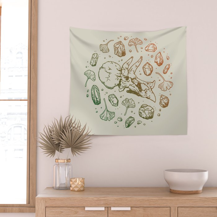 Triceratops Rocks! | Leaf Green & Pumpkin Spice Ombré Wall Tapestry Gallery Image 2