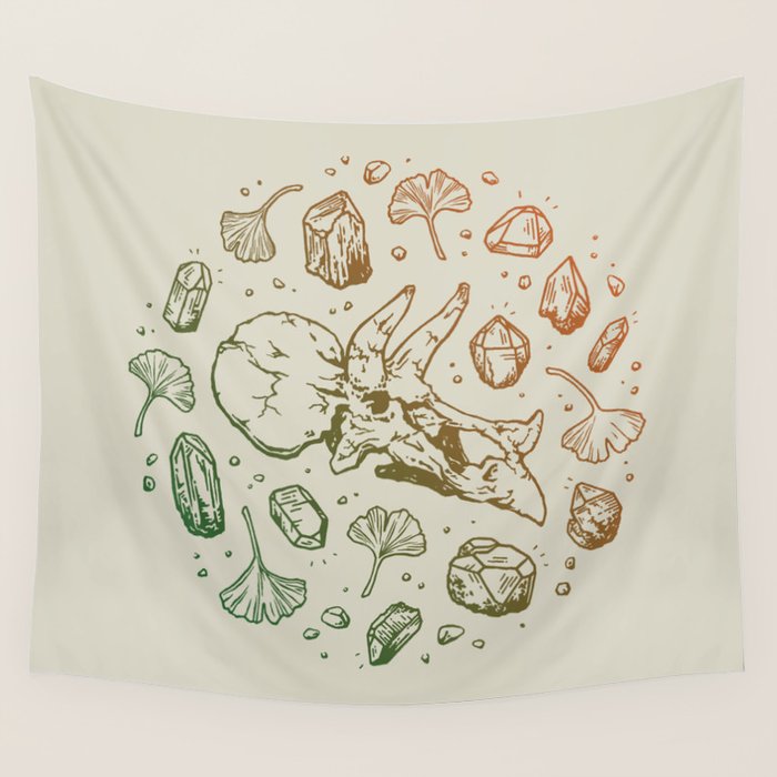 Triceratops Rocks! | Leaf Green & Pumpkin Spice Ombré Wall Tapestry Gallery Image 1