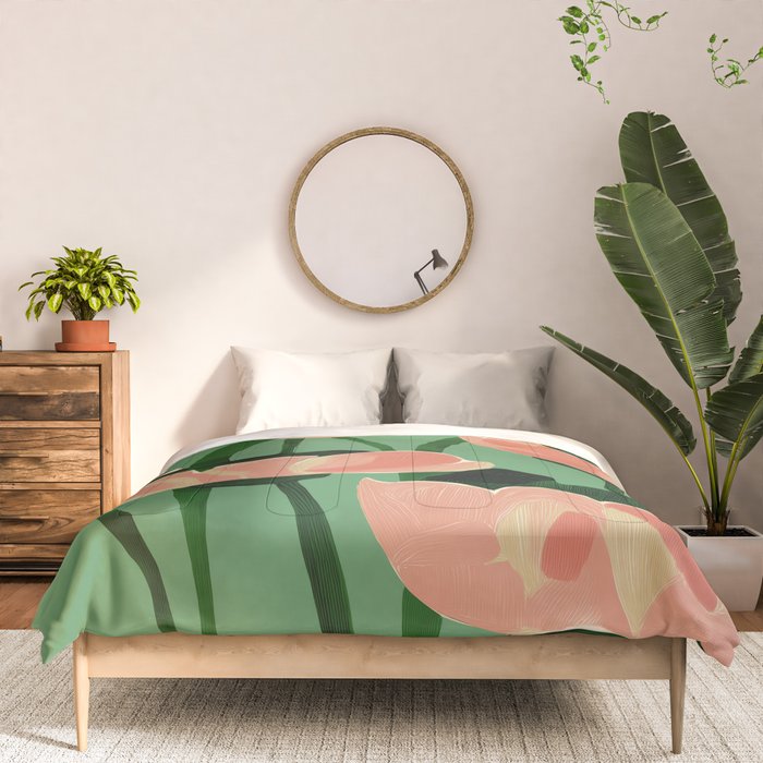 Coral Poppies on Green Comforter Gallery Image 3