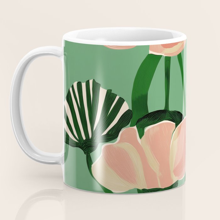 Coral Poppies on Green Coffee Mug Gallery Image 3