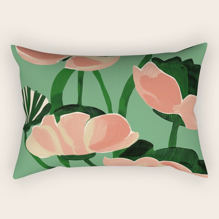 Coral Poppies on Green Rectangular Pillow Gallery Image 1