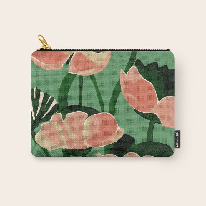 Coral Poppies on Green Carry All Pouch Gallery Image 1