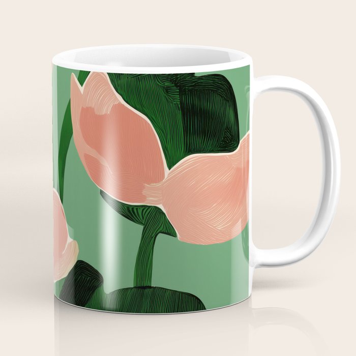 Coral Poppies on Green Coffee Mug Gallery Image 1