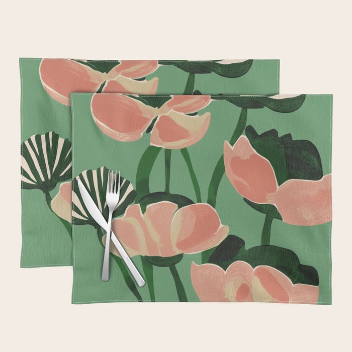 Coral Poppies on Green Placemat Gallery Image 1