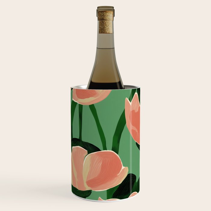 Coral Poppies on Green Wine Chiller Gallery Image 1