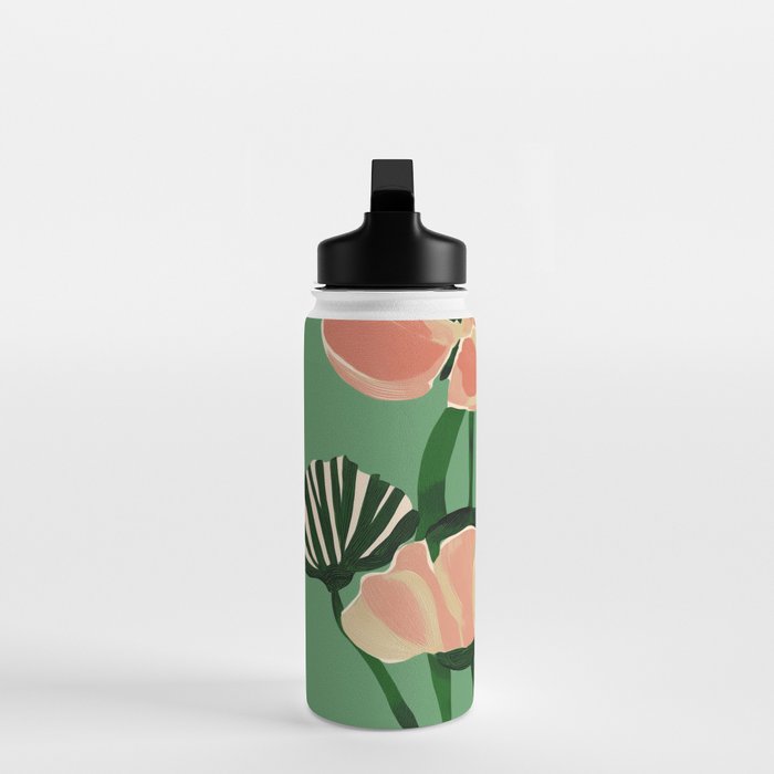 Coral Poppies on Green Water Bottle Gallery Image 3