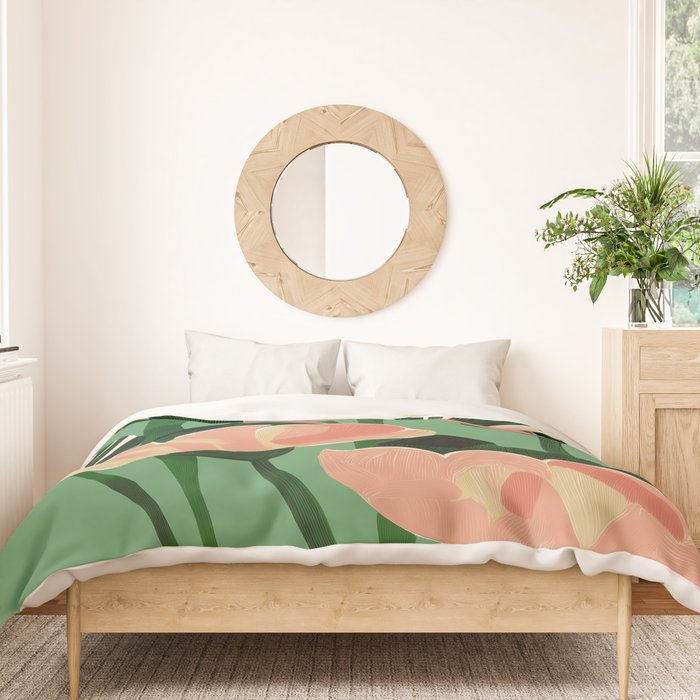 Coral Poppies on Green Duvet Cover Gallery Image 3