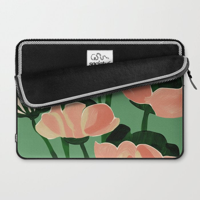 Coral Poppies on Green Laptop Sleeve Gallery Image 2