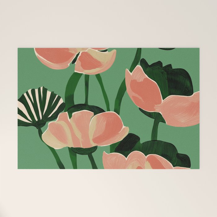 Coral Poppies on Green Welcome Mat Gallery Image 1