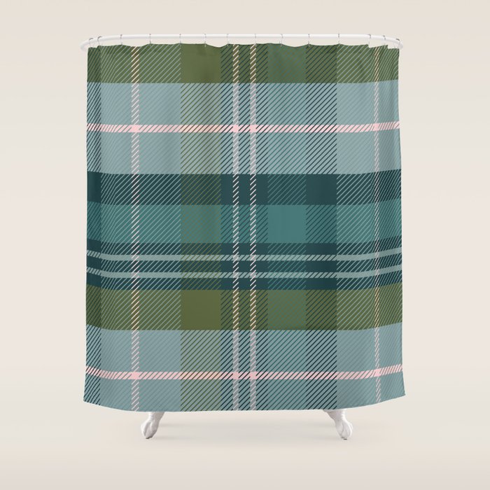 Tartan Plaid - Green, Blue and Pink Shower Curtain Gallery Image 1