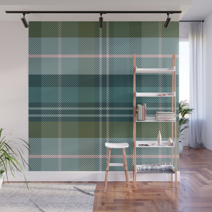Tartan Plaid - Green, Blue and Pink Wall Mural Gallery Image 1
