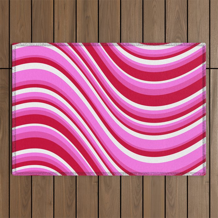 Wavy Stripes XVII - Y2K Pink and Red Outdoor Rug Gallery Image 1