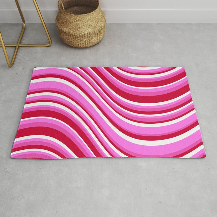 Wavy Stripes XVII - Y2K Pink and Red Rug Gallery Image 1