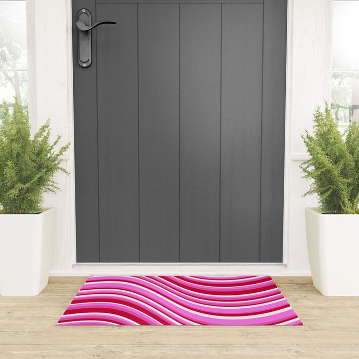 Wavy Stripes XVII - Y2K Pink and Red Welcome Mat Gallery Image 3