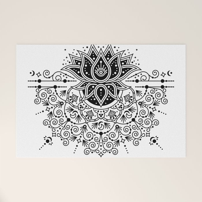 Lotus Blossom Mandala - Black Palette Welcome Mat Gallery Image 1