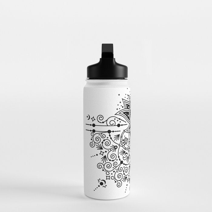 Lotus Blossom Mandala - Black Palette Water Bottle Gallery Image 3