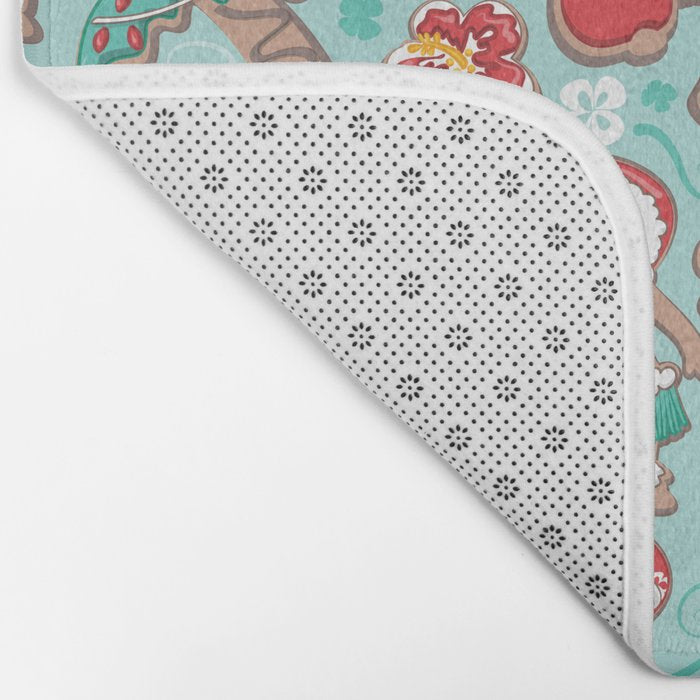 Mele Kalikimaka Hawaiian Christmas gingerbread cookies // aqua background Bath Mat Gallery Image 2