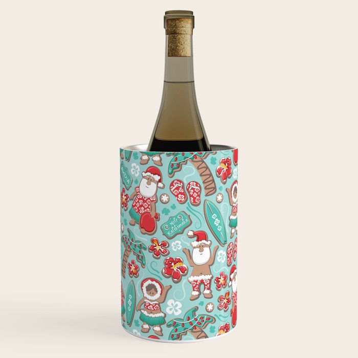 Mele Kalikimaka Hawaiian Christmas gingerbread cookies // aqua background Wine Chiller Gallery Image 2