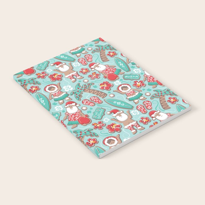 Mele Kalikimaka Hawaiian Christmas gingerbread cookies // aqua background Notebook Gallery Image 1