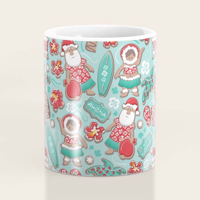 Mele Kalikimaka Hawaiian Christmas gingerbread cookies // aqua background Coffee Mug Gallery Image 4